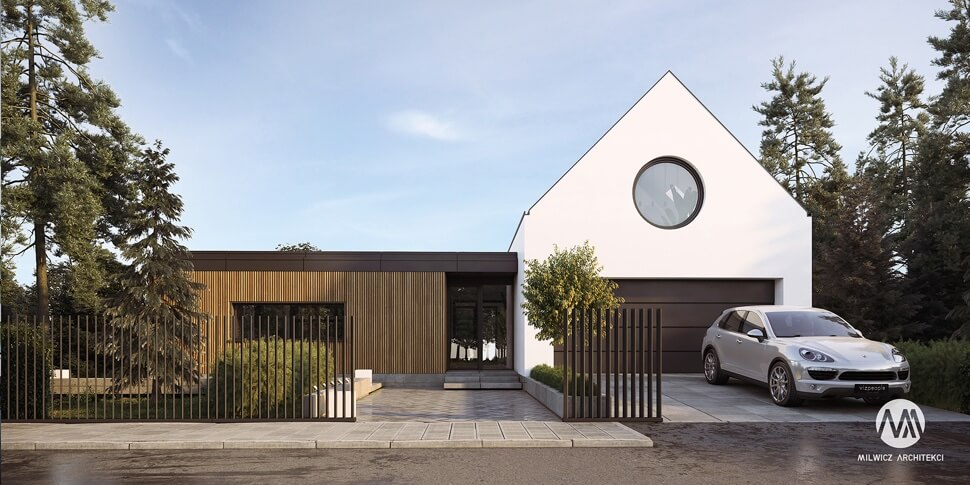 D170, projekt domu jednorodzinnego, dom jednorodzinny z poddaszem użytkowym, projekty gotowe, nowoczesna stodoła, nowoczesna architektura, stodoła z dużymi przeszkleniami, dom z garażem