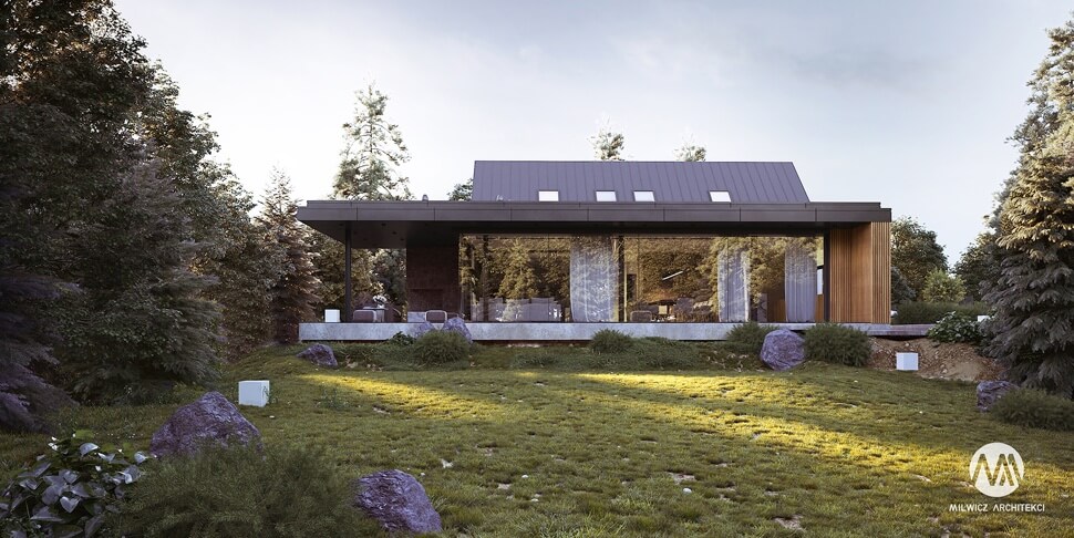 D170, projekt domu jednorodzinnego, dom jednorodzinny z poddaszem użytkowym, projekty gotowe, nowoczesna stodoła, nowoczesna architektura, stodoła z dużymi przeszkleniami