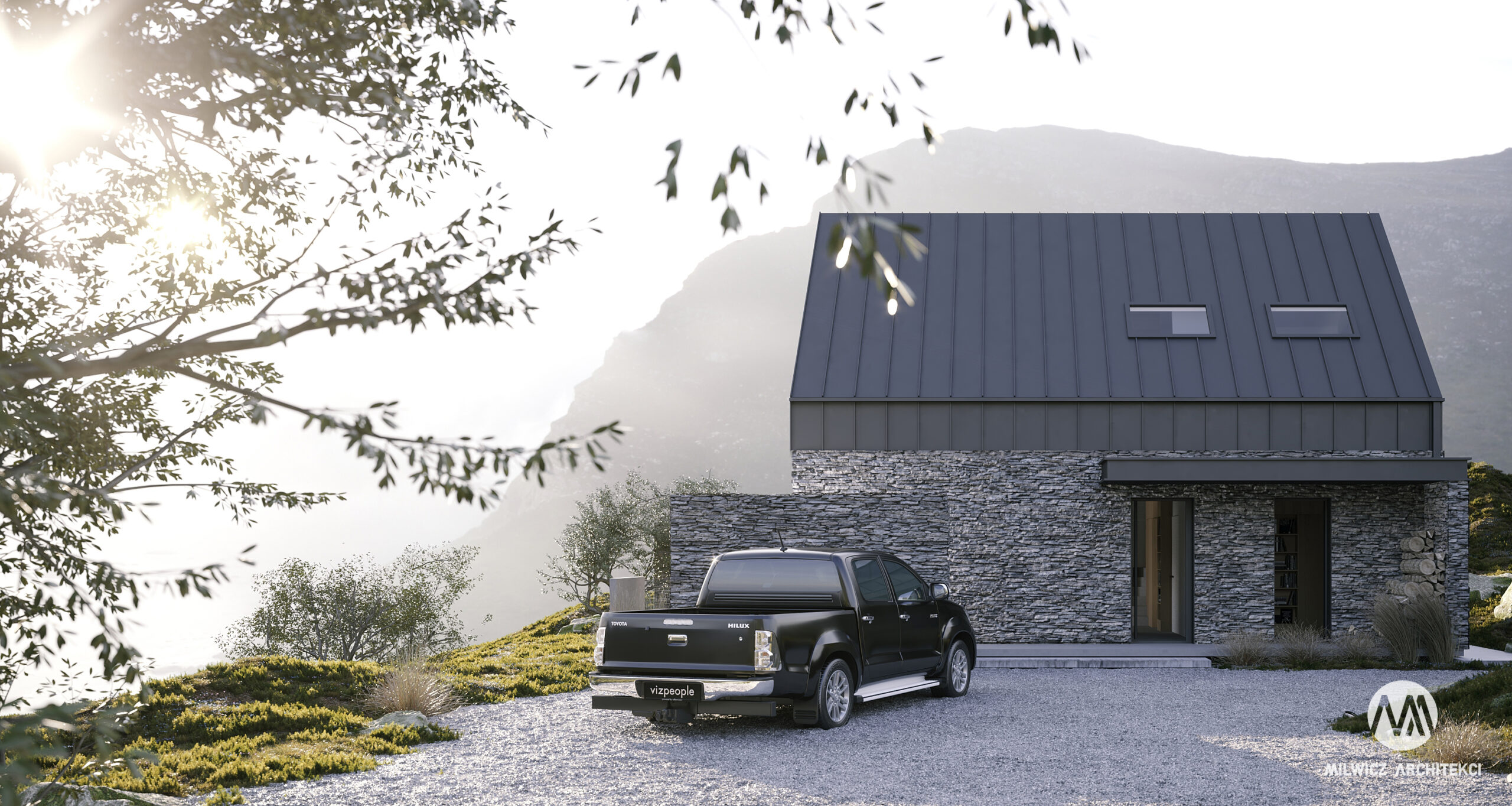 D81, projekt domu jednorodzinnego, dom jednorodzinny z poddaszem użytkowym, projekty gotowe, nowoczesna stodoła, nowoczesna architektura, dom z drzewem
