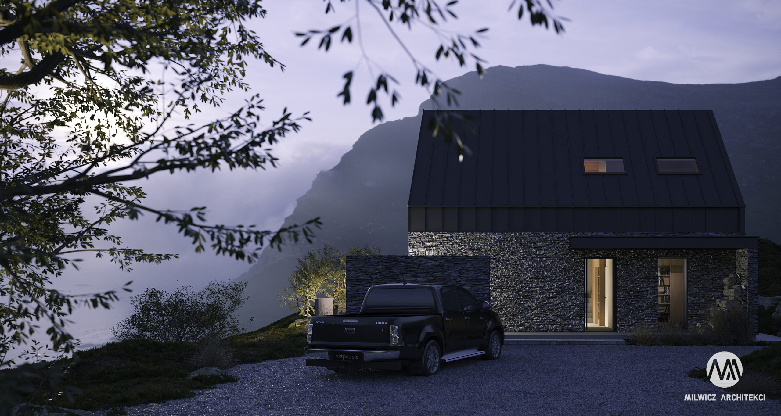 D81, projekt domu jednorodzinnego, dom jednorodzinny z poddaszem użytkowym, projekty gotowe, nowoczesna stodoła, nowoczesna architektura, dom z drzewem