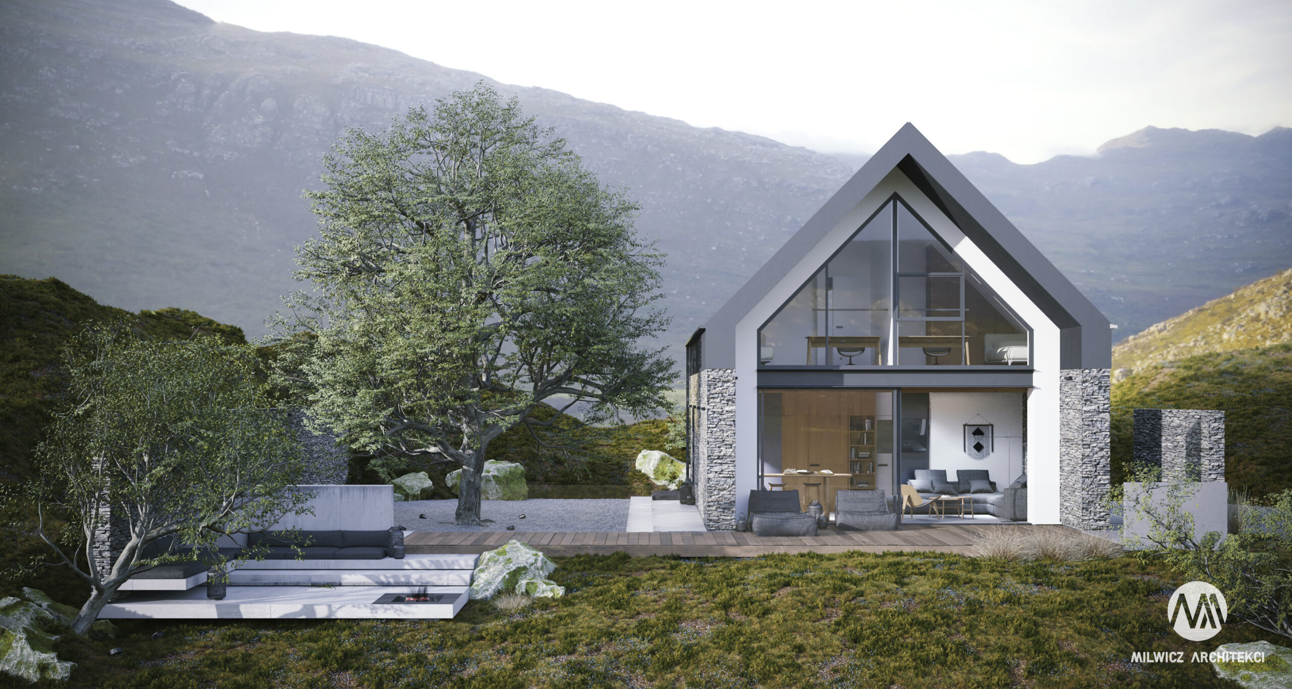 D81, projekt domu jednorodzinnego, dom jednorodzinny z poddaszem użytkowym, projekty gotowe, nowoczesna stodoła, nowoczesna architektura, dom z drzewem
