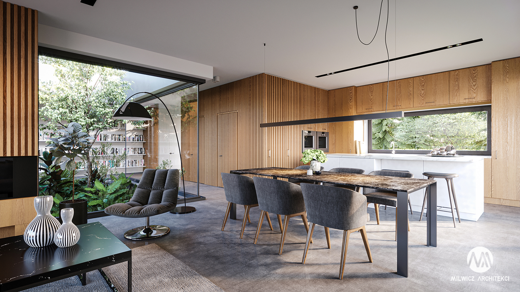 projekt d131, projekt wnętrz, nowoczesna architektura, dom z patio