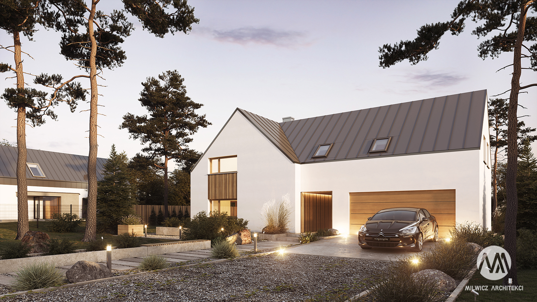 D144\161, projekt gotowy, nowoczesna stodoła, nowoczesna architektura, energooszczędny, ekonomiczny, ekologiczny, budynek całoroczny, budynek pasywny, termoenergetyczny, modułowy, z rozbudową, przeszklona fasada, glamping, slowhop, dom pod miastem, projekt gotowy, wysoki salon, duże okna