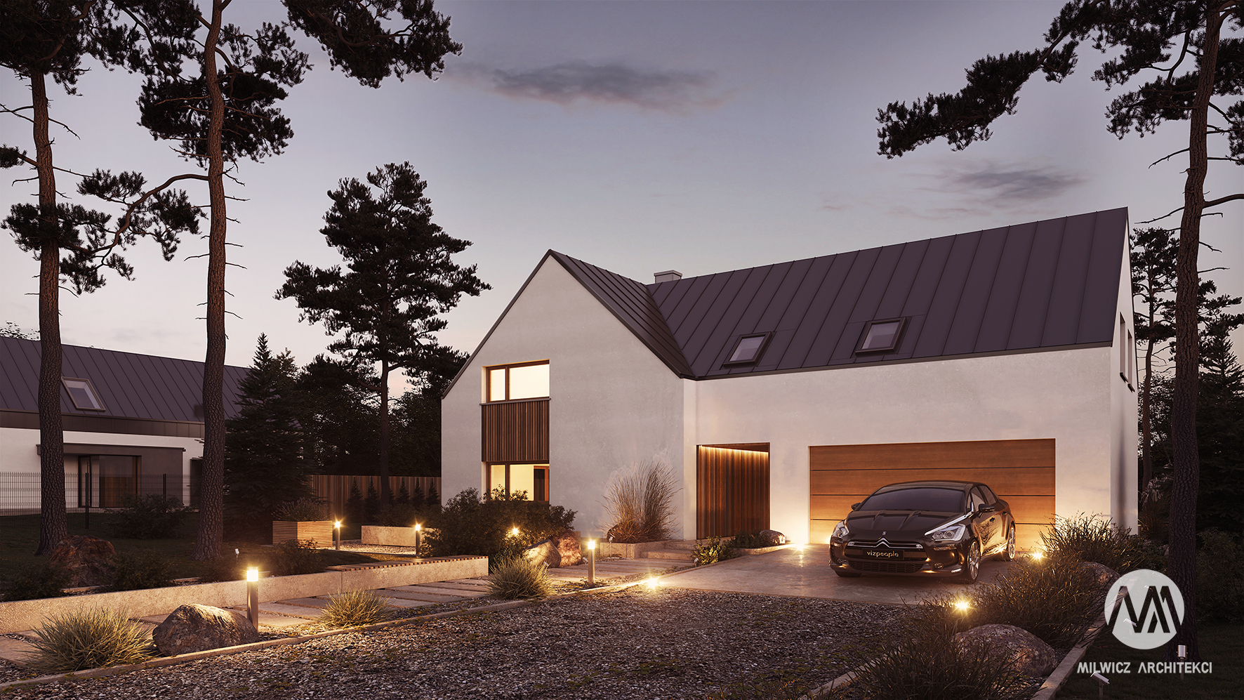 D144\161, projekt gotowy, nowoczesna stodoła, nowoczesna architektura, energooszczędny, ekonomiczny, ekologiczny, budynek całoroczny, budynek pasywny, termoenergetyczny, modułowy, z rozbudową, przeszklona fasada, glamping, slowhop, dom pod miastem, projekt gotowy, wysoki salon, duże okna
