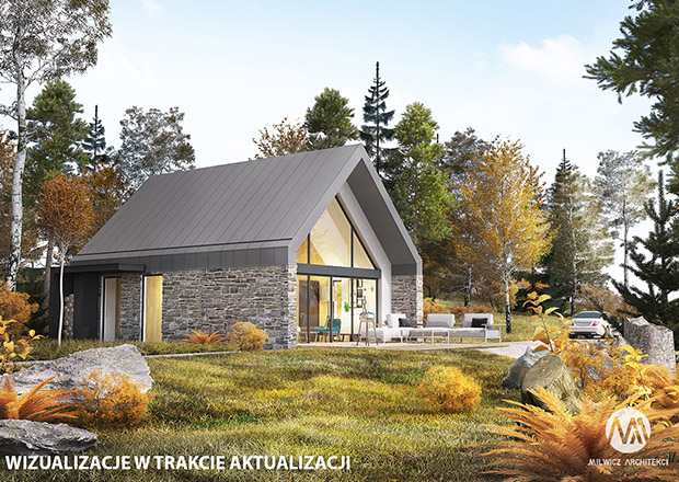 Projekt na zgłoszenie, projekt bez pozwolenia, dom do 35m2, mały dom, dom letniskowy, budynek rekreacji indywidualnej, konstrukcja szkieletowa, HBE, CLT, nowoczesna stodoła, nowoczesna architektura, energooszczędny, ekonomiczny, ekologiczny, budynek całoroczny, budynek pasywny, zeroenergetyczny, modułowy, z rozbudową, drewniany, przeszklona fasada, glamping, slowhop, dom pod miastem, projekt gotowy, dom na wąską działkę, tani dom, piękny projekt, z antresolą, wysoki salon, duże okna